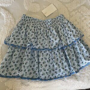 Zara Girls Floral Ruffle Mini Skort Blue Size 12-13 Cotton Tiered Cottage Spring